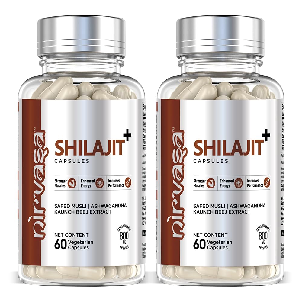 Pure Shilajit Capsules with Safed Musli, Ashwagandha, Kaunch Beej for Good Health/ 800mg/ 60 x 2 Veg Capsules