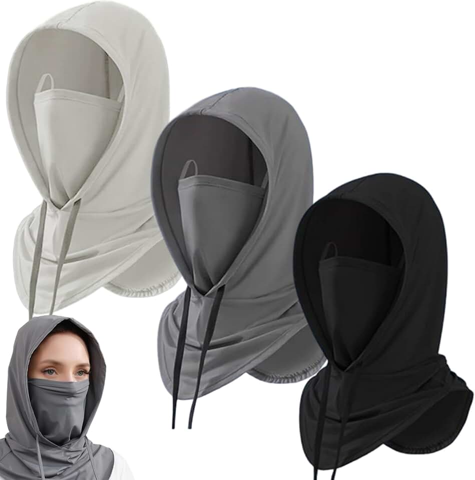 3PCS Balaclava Face Mask Full Head Breathable UV Face Mask with Neck Gaiter and Hood for Cycling Sports Outdoor, Balaclavas