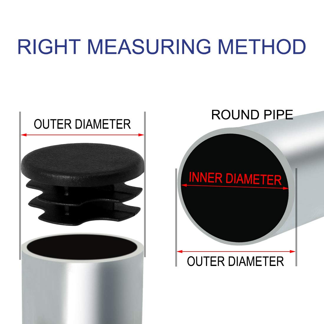sourcingmap 19mm 0.75" OD Plastic Tube Inserts Pipe End Covers 16pcs, 0.63"-0.71" Inner Dia, Floor Protector Caps - Image 3