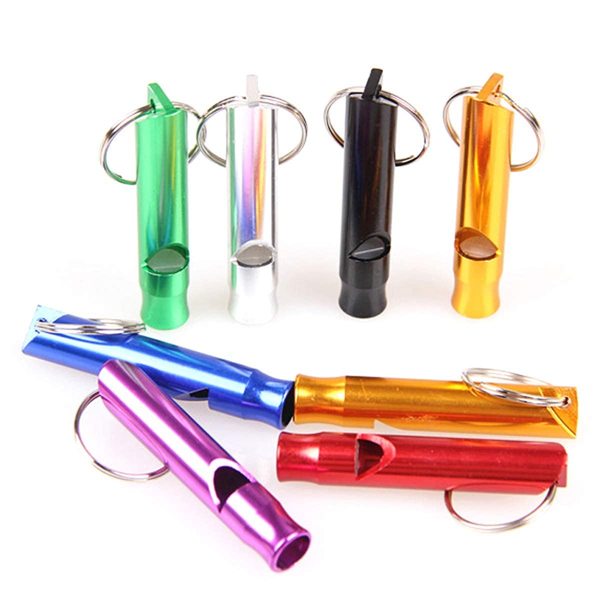 ZHONGJIUYUAN 100 Stück Aluminium-Legierung Outdoor Notfall Survival Camping Wandern Sicherheit Rettung Erste Hilfe Schlüsselanhänger Pfeife Zugpfeife (zufällige Farbe)