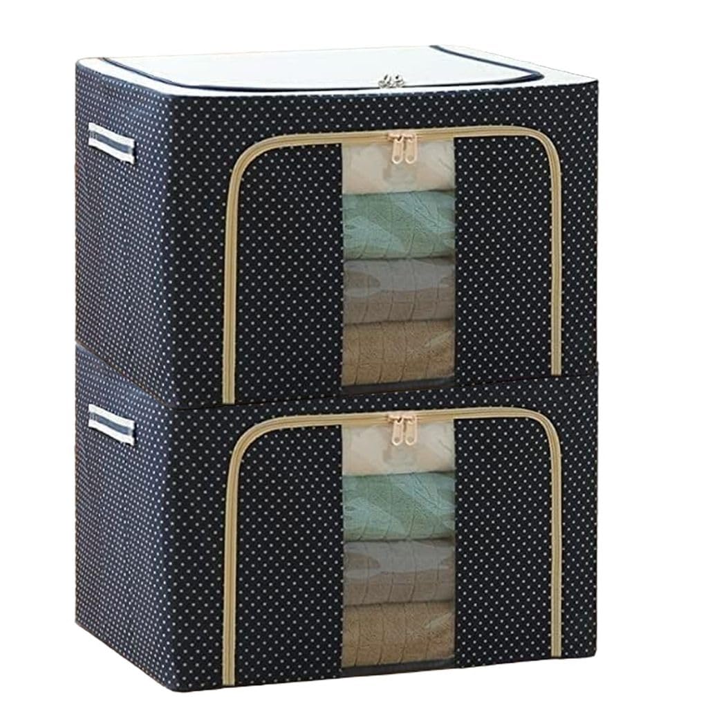 - Clothes Storage Box Multi, 66 Litre, Rectangular Foldable bin Boxes Extra Foldable Stackable Container Organizer Bags with Zip, Oxford Fabric (Clothes Storage Box - 2 PCS)