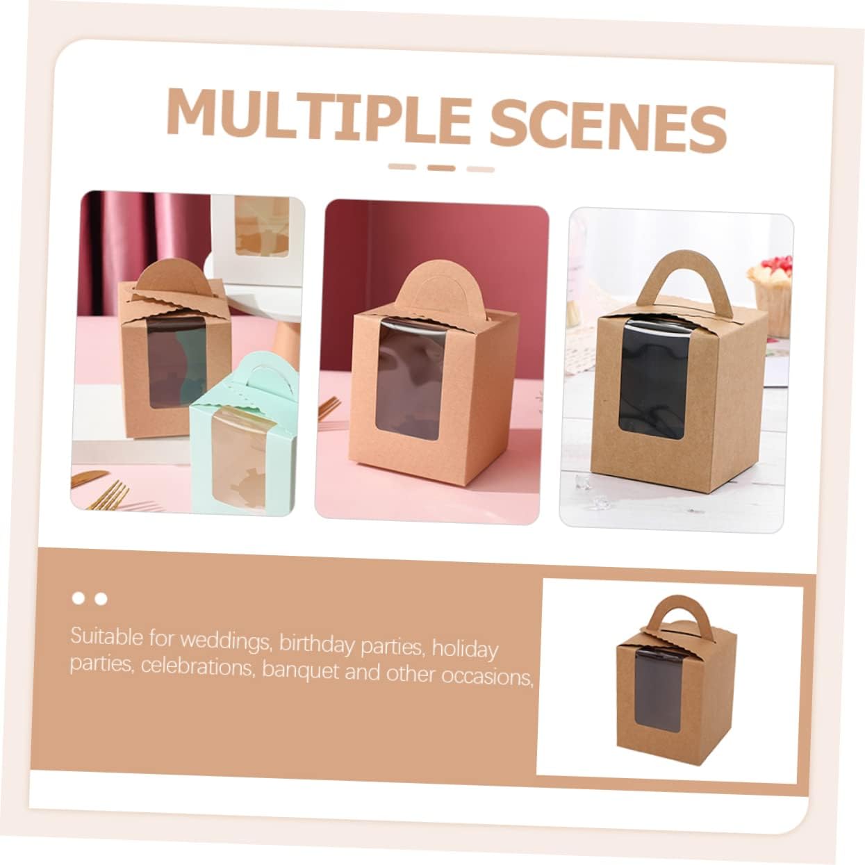 Individual Cupcake Boxes Window Inserts Pack Cake Carrier Box for Transport Wedding Party