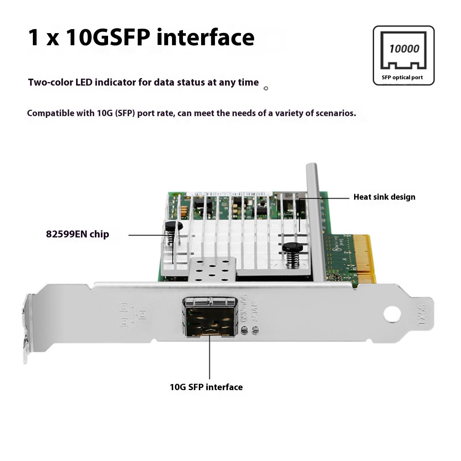 Profilo 10G SFP+ scheda di interfaccia di rete PCIExpress 8X per server con più sistemi operativi