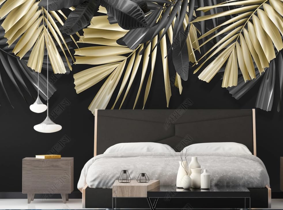 Papier peint intissé feuille d'or chic pour décoration murale restaurant - 2