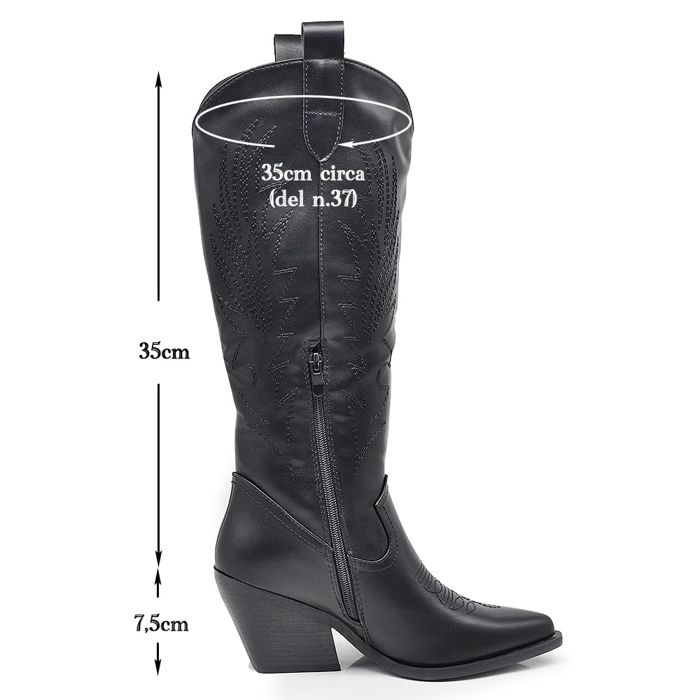 IF Fashion Stivali Cowboy Western Texani Scarpe da Donna A Punta Camperos GA021 Nero N.39