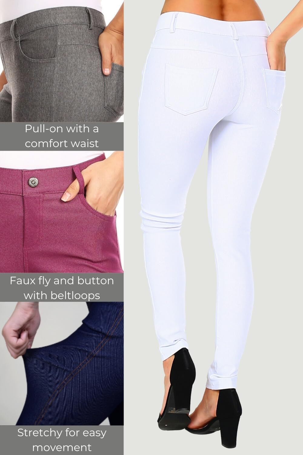 ICONOFLASH Women's Stretch Jeggings with 5 Pockets Pull On Skinny Jean Leggings (Available in Plus Size) - Image 3