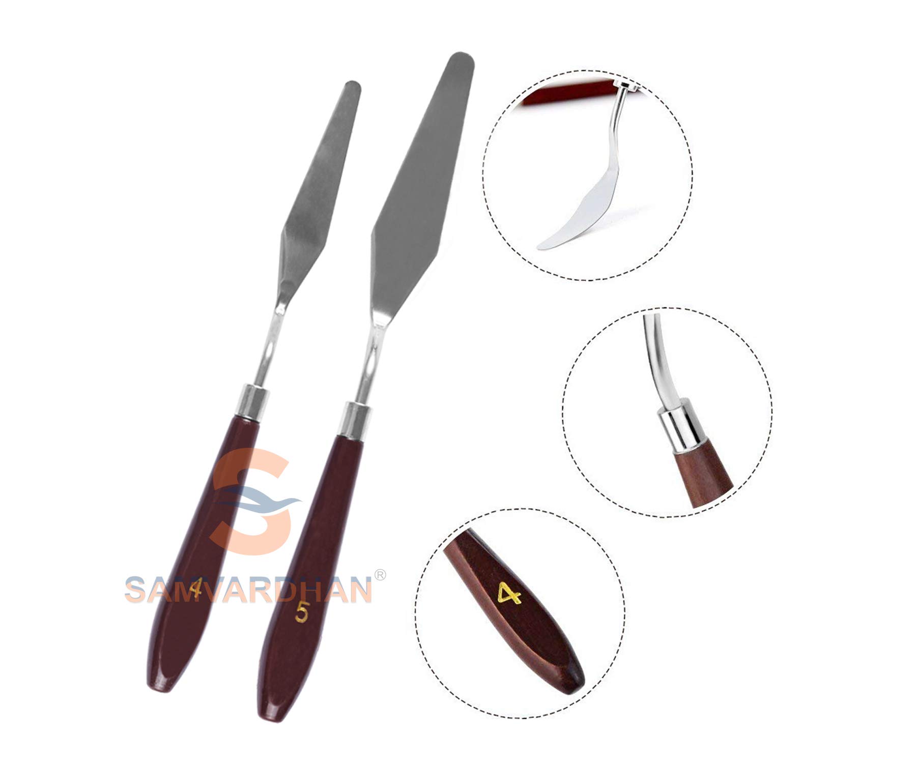 SAMVARDHAN 5 Piece Palette Knives/Painting Knives for Artist canvas Oil paint color mixing (Size-1,2,3,4,5) (Wooden Style Palette Knife) 3