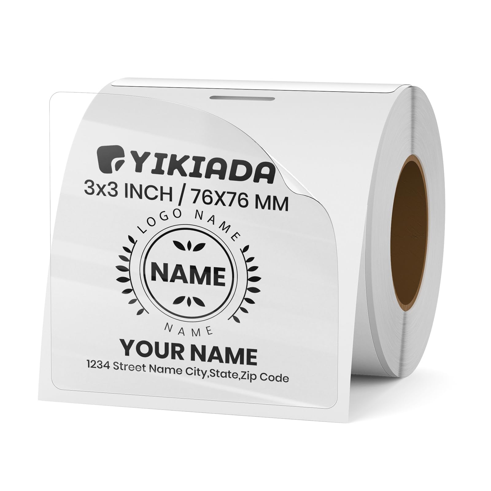 YIKIADA Clear Thermal Labels Vinyl 3 × 3 Inch Self-Adhesive Rectangle Stickers Roll Waterproof Printer Direct Decals Package Seal for QR Code Envelope