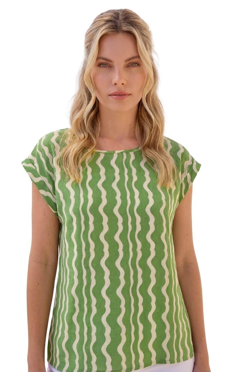 Roman Women's Green Abstract Wave Print Shell Top In | : Size 16