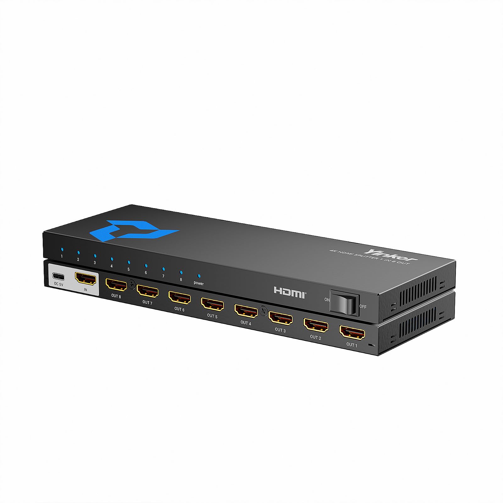 Splitter HDMI 1 Ingresso 8 Uscite 4K@30Hz, Duplicatore Segnale HDMI per 8 Schermi, Compatibile PS4 Xbox Roku