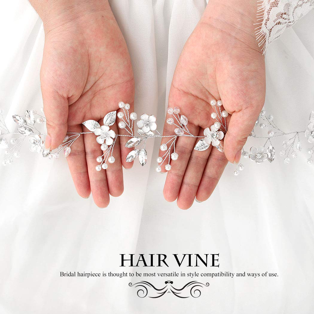 Zoestar Strass Cerchietto per capelli da sposa Cerchietti per capelli in cristallo argentato Cerchietto per capelli da sposa con foglie Accessori per capelli da festa scintillanti per donne e ragazze