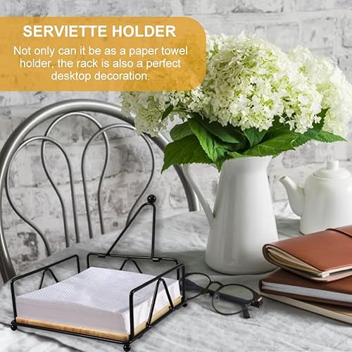 Miniatura 7 de Servilleteros para mesa de cocina, dispensador de servilletas, soporte plano de madera para toallas de papel con brazo de tensión ponderada para