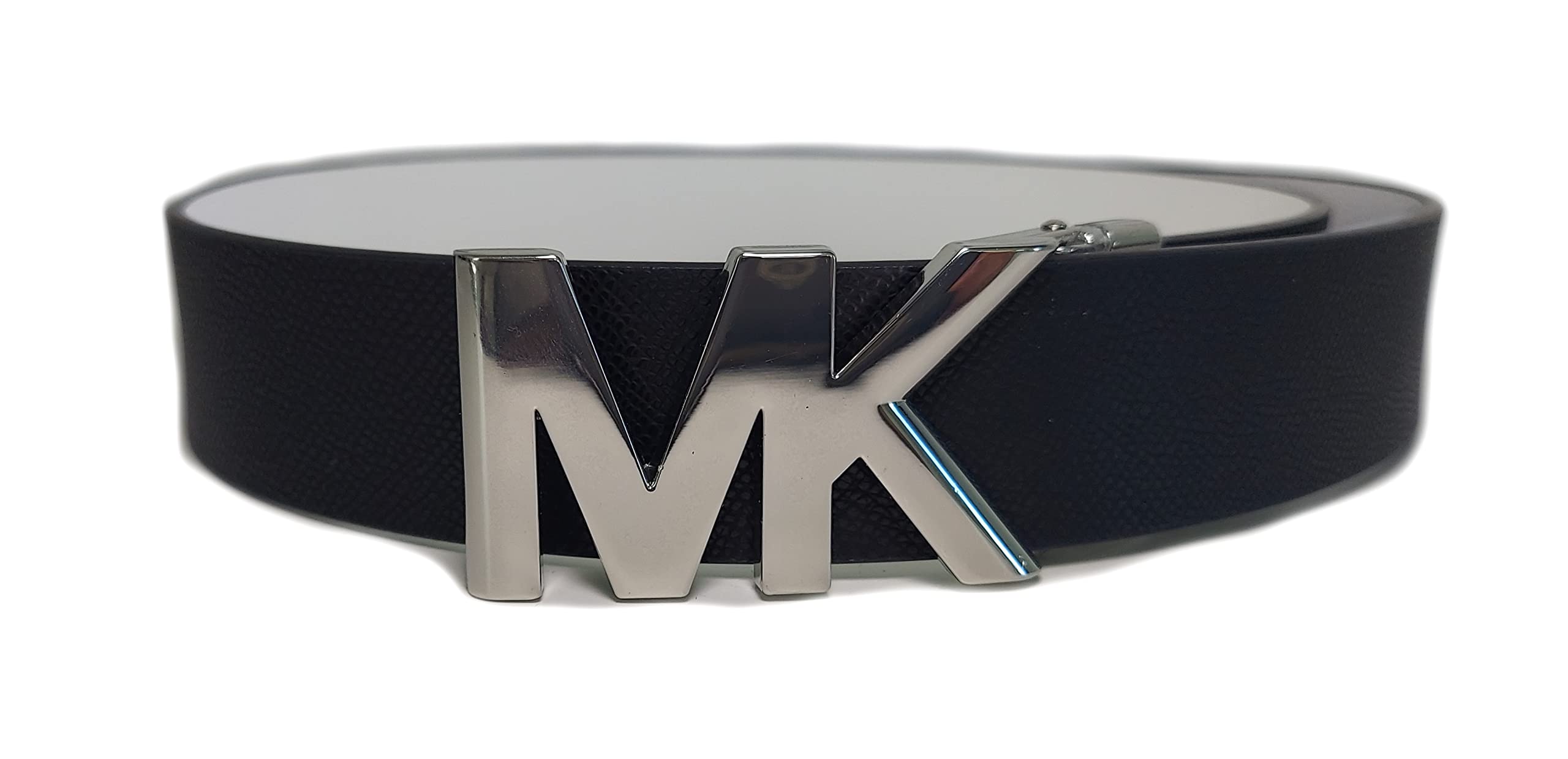 Michael Korsreversible Leather Black White Belt Silver Mk Logo