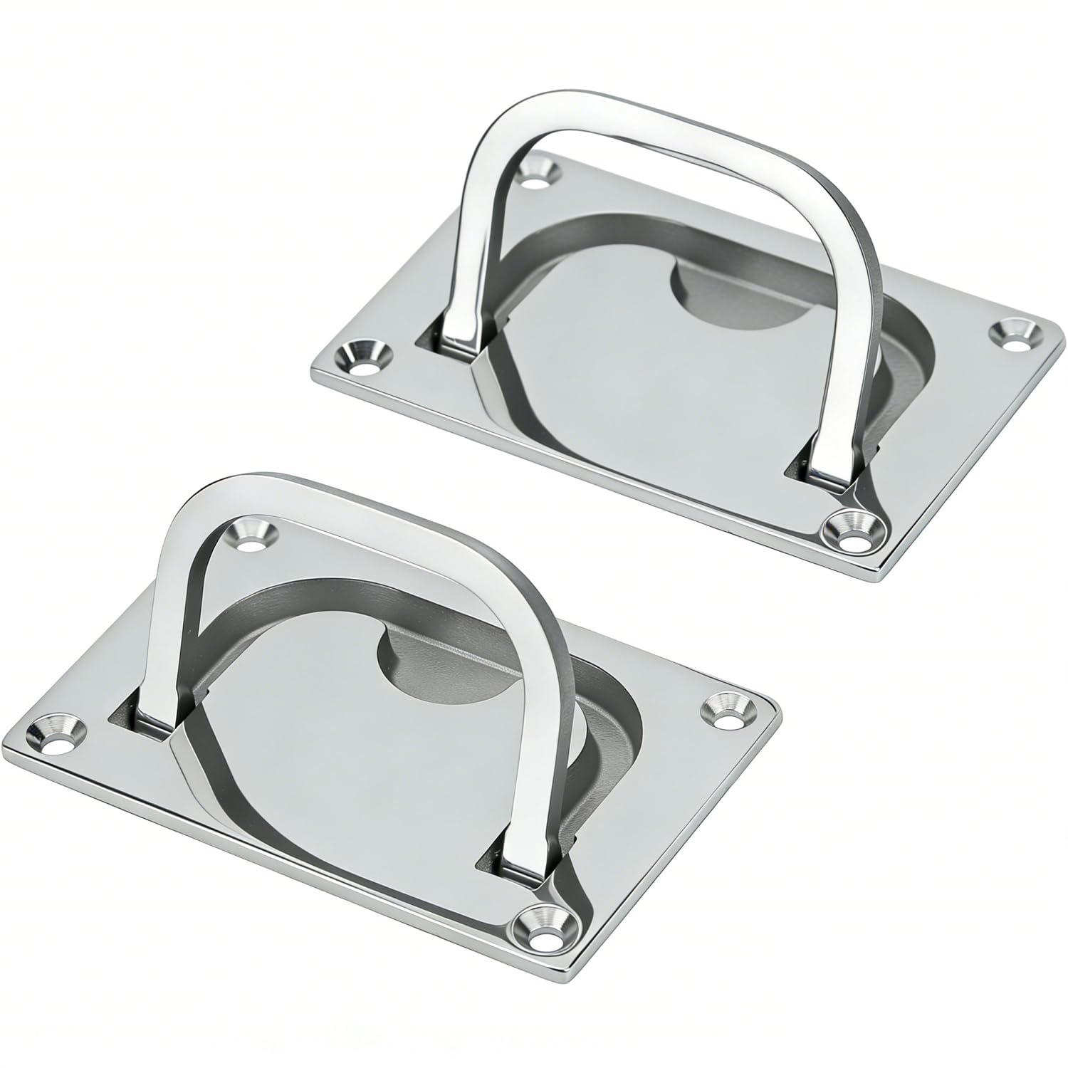 Tissting 2Pcs Boat Flush Ring Pull, Stainless Steel Marine Deck Hatch Handle, Square Floor Buckle Hatch Pull Flush Lift Embedded Pull for Boat Access Door Hatch Cabinet 76 x 56 mm