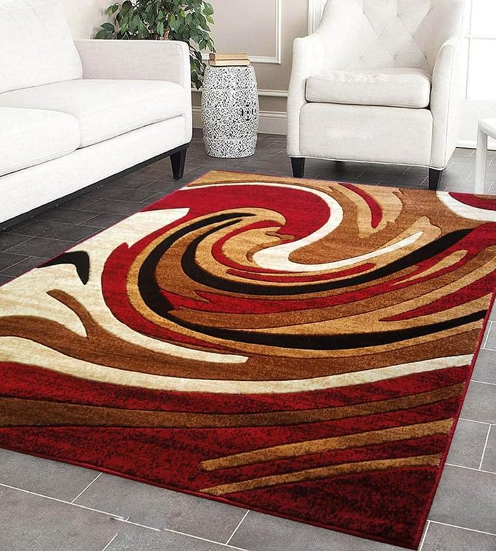 Image of Soft Premium Red Carpet 5x7 ft - Washable, Anti-Skid, Fade-Resistant Acrylic Rug for Living Room, Hall, Bedroom, Modern Decor