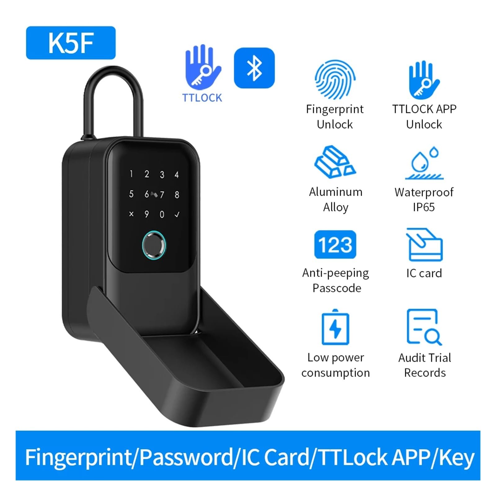 Boite a Clefs Securisee Exterieur, Coffre-fort à empreintes digitales Bluetooth, boîte de rangement étanche for clés, boîte à clés avec mot de passe, boîte de sécurité for clés montée ,Coffre Fort Dis