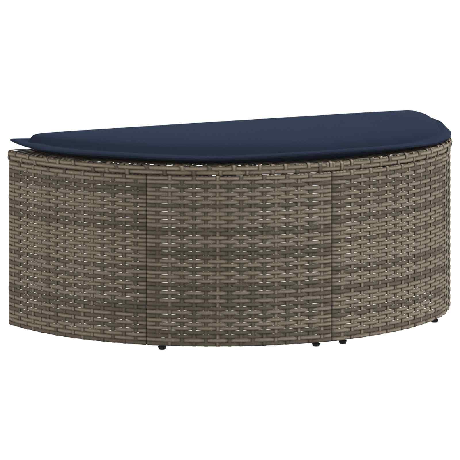 Divano da Giardino 8 Pz in Polyrattan Grigio e Blu | Salotto da esterno con parasole regolabile e cuscini imbottiti, ideale per arredare il patio o il bordo piscina.