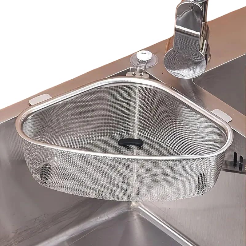 Stainless Steel Sink Corner Strainer Basket for Kitchen Sink, Triangle Drain Rack, Food Waste Filter, Fruit Vegetable Washing Basket, Sink Organizer Storage(Pack of 1)-image-49