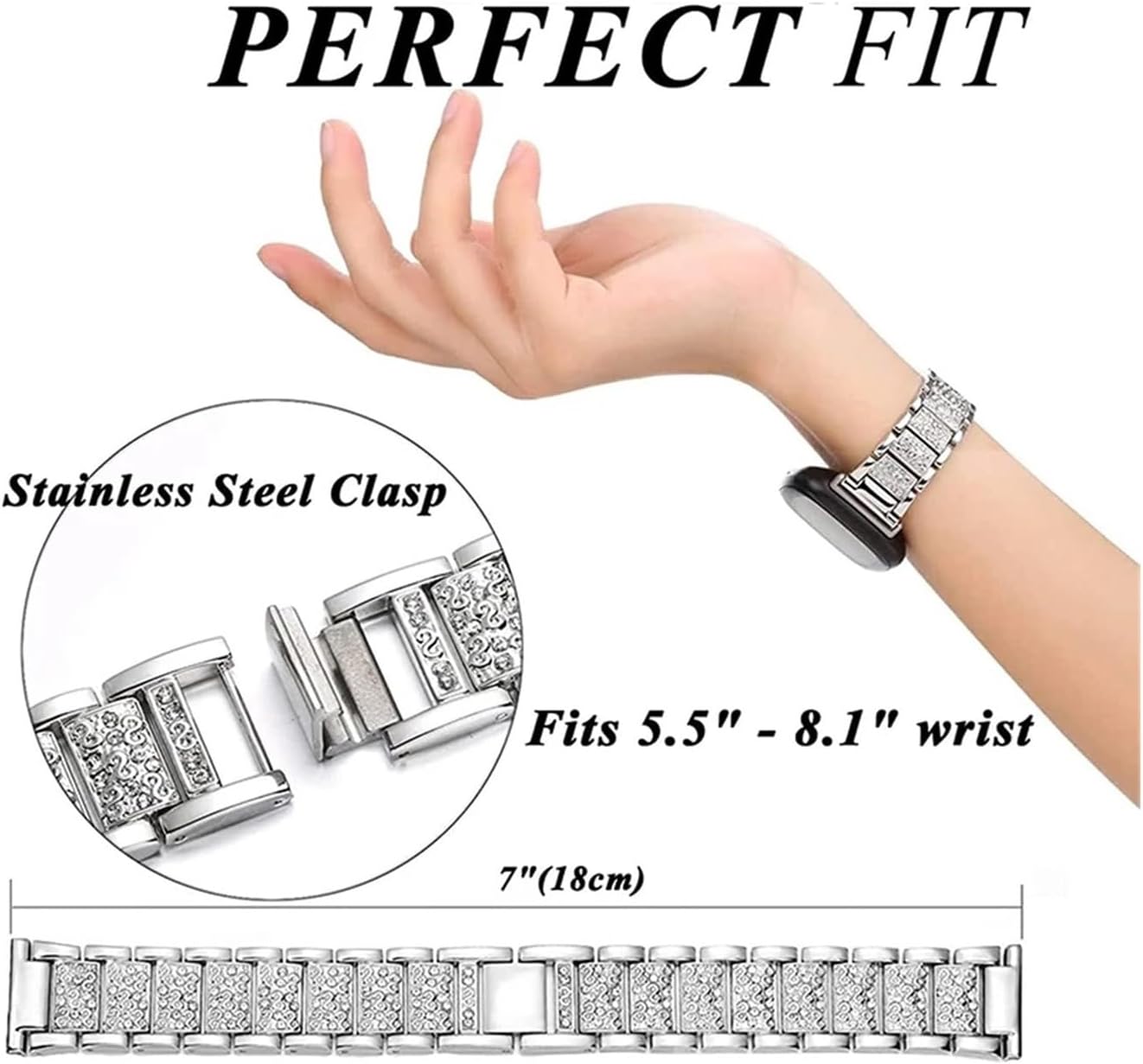 Metal Strap Fit for Amazfit GTS 4 Mini Smart Watch Diamond Wristband for Amazfit GTS 3 2 Watch Band for Amazfit Bip 3 Pro Bracelets (Color : Silver, Size : for Amazfit GTS 4)