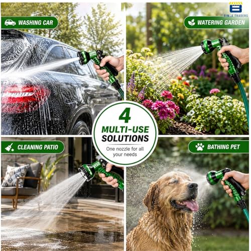 Image of Btag 7-Pattern Garden Spray Gun Hose Nozzle with Adjustable Trigger Handle, Water Spray Nozzle for Car Wash, Lawn & Garden Watering - with Orange Connector (SPRAY001 Green)
