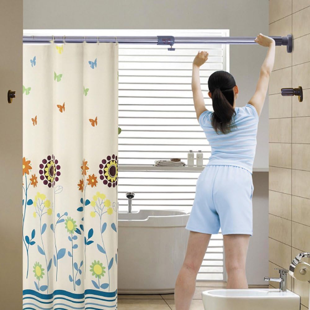 BAOYOUNI Adjustable Shower Curtain Rod Closet Wardrobe Tension Rail Window Curtain Hanging Bar 25.4mm Diameter for Bathroom Kitchen Balcony (Grey, 28-47 Inches)