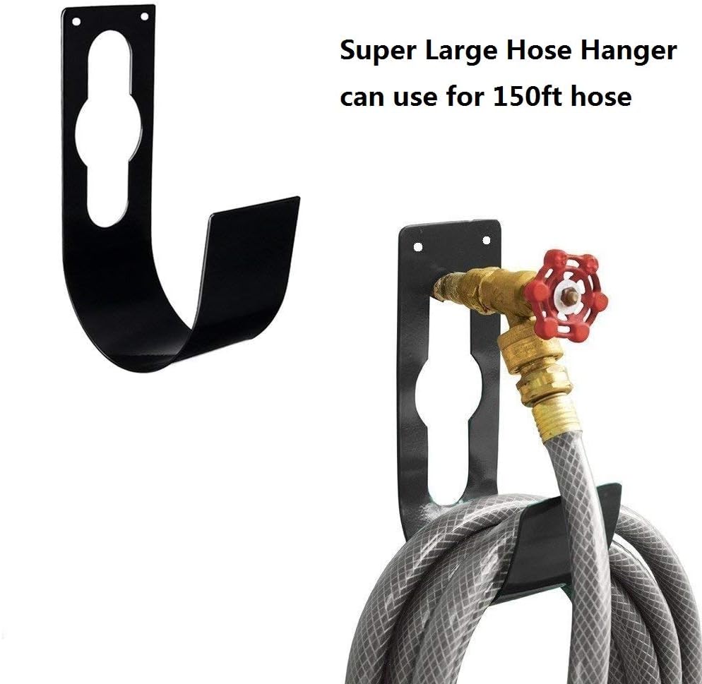 2 Pack Garden Hose Hanger Wall Mount Heavy Duty Hose Holder Hook Use for 150foot Hose (Large, Black) image 2