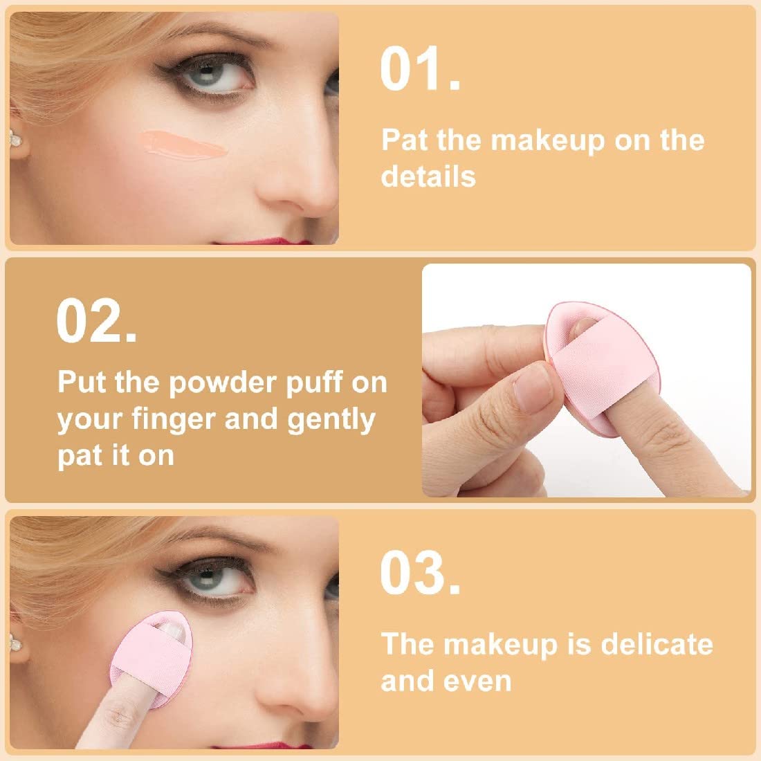 5PCS Polvere per dita,2PCS Burro a sfoglia umido e secco,Mini soffio di polvere,per Fondotinta Correttore Cosmetico Fondotinta Spugna Strumento di Trucco in Polvere