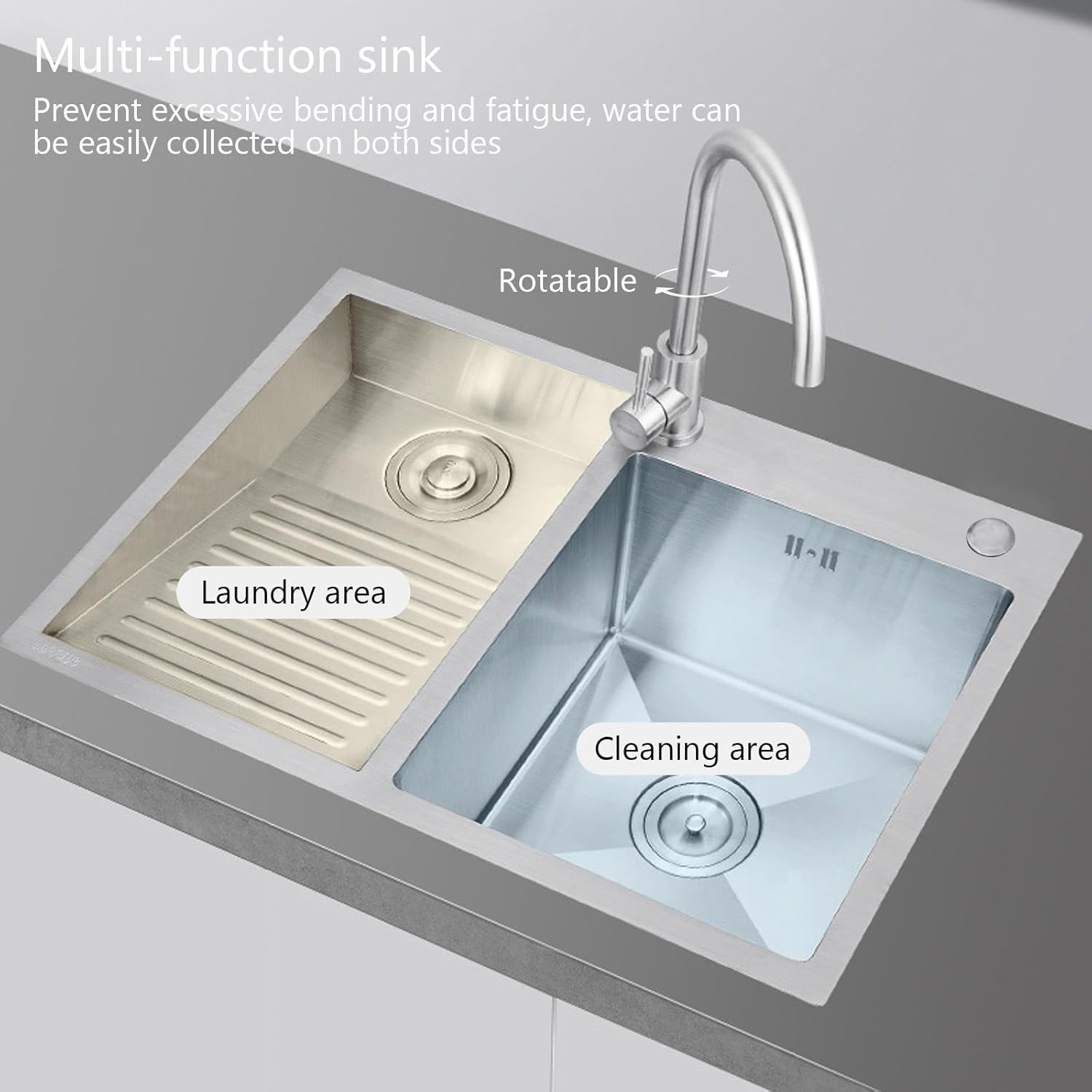 Stainless Steel Double Bowl Laundry Sink with Axle for Washing Dishes for Kitchen, Balcony, Outdoor Use