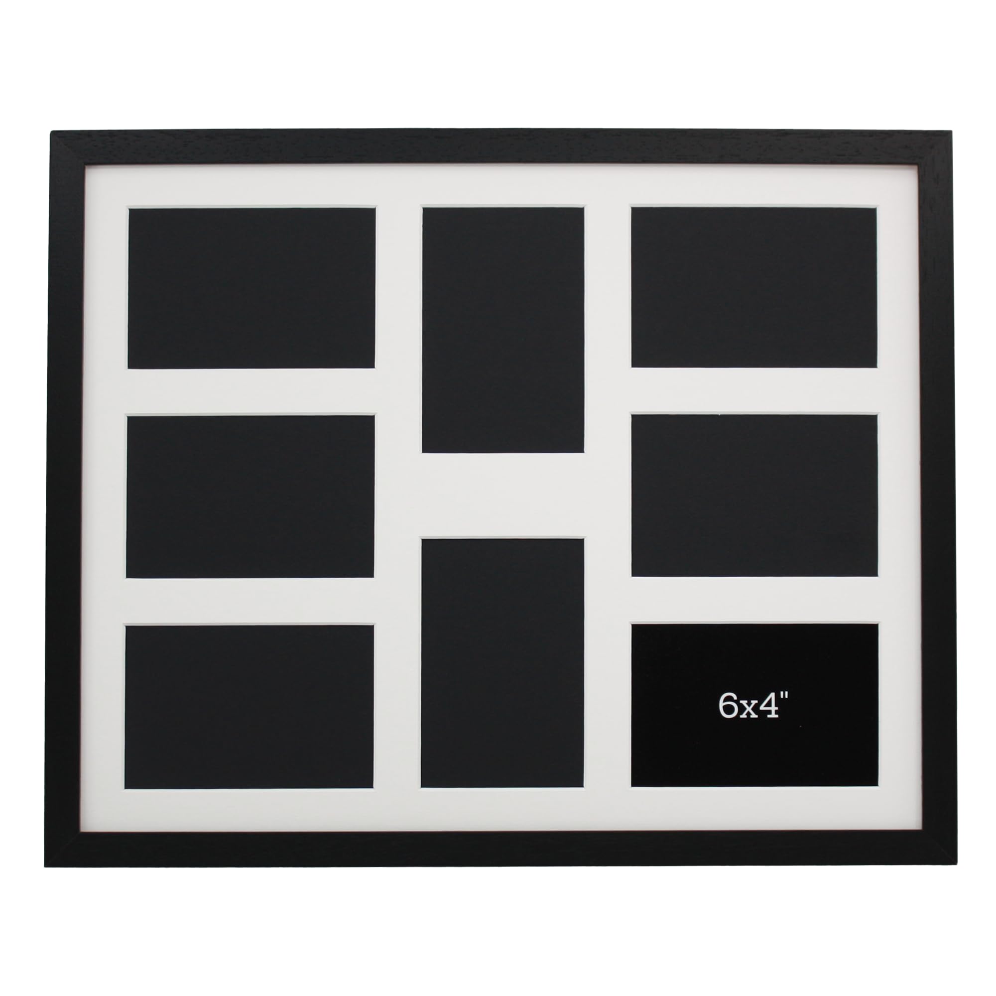 Multi Aperture Photo Frame. Holds Eight 6x4" sized Photos. Wooden Collage Photo Frame. (Black)