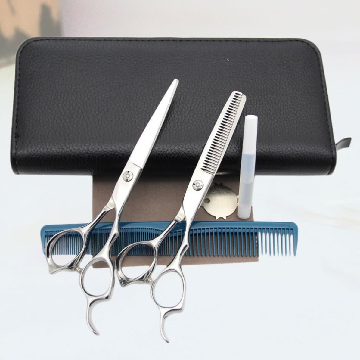 Tijeras de Peluquería, Tijeras Cabello, Acero Inoxidable, Corte Recto y Entresacado, Diseño Ergonómico, para Barbería y Uso Doméstico, y Mayores
