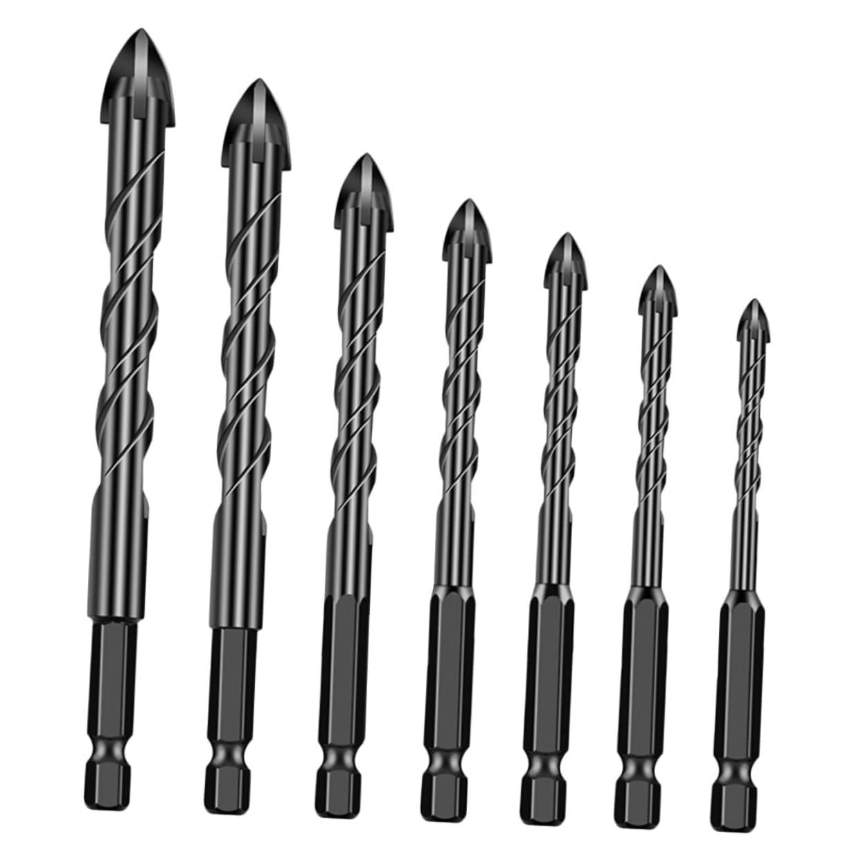 TEHAUX 7pcs Hard Alloy Drill Bits for Porcelain Tile Tile Drill Auger 4- Spiral Easy to Use
