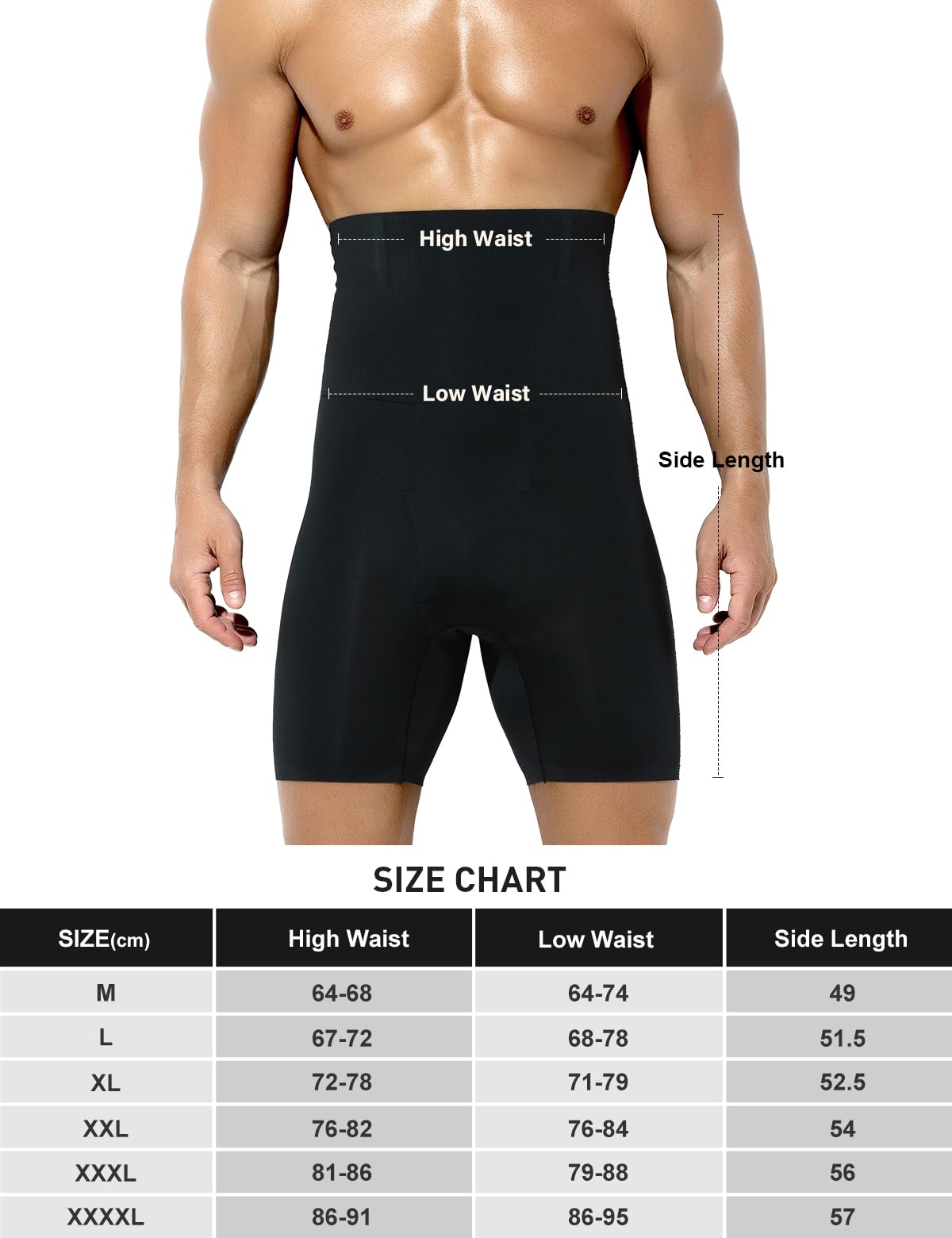Casey Kevin Shapewear Boxerki męskie wyszczuplające brzuch, kompresyjne szorty męskie, body shaper, szorty bauchweg, spodnie męskie wyszczuplające brzuch, K1 - czarny, XL