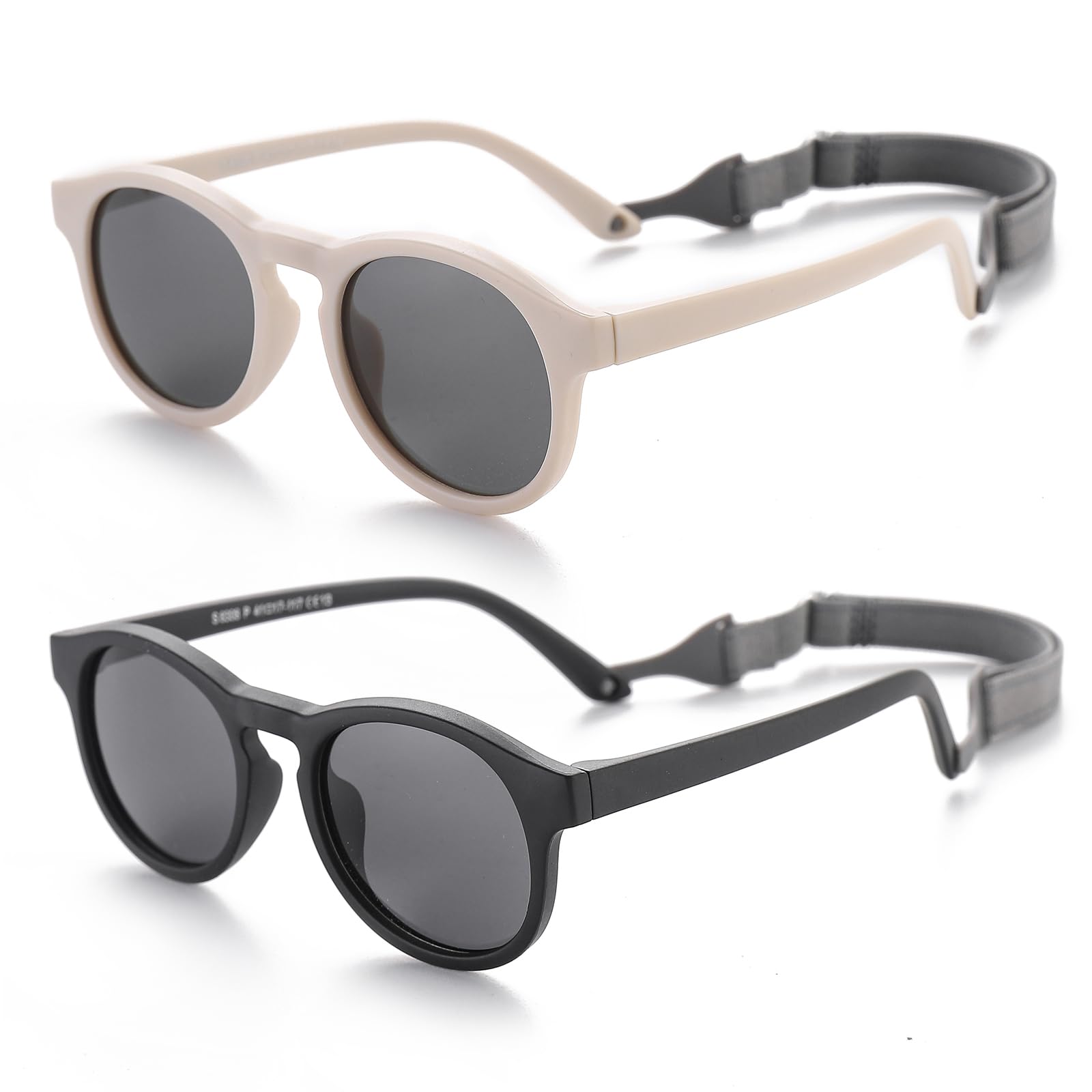 Baby First Sonnenbrille mit Riemen, rund, flexibel, UV400, polarisiert, für Kinder von 0–24 Monaten