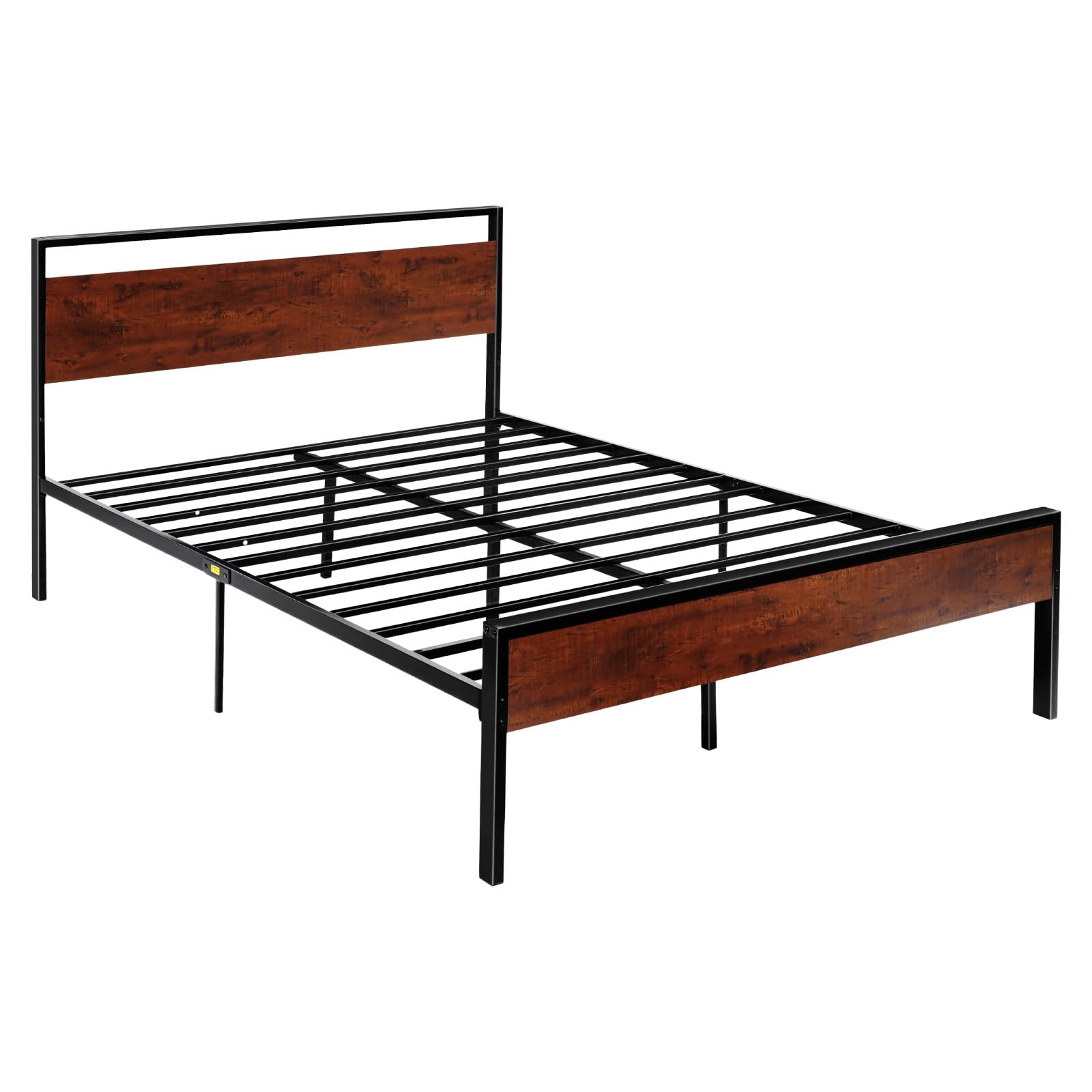 VEVOR Cadre de Lit Queen Size, Sommier Plateforme en Métal Noir, Espace de 31 cm, avec Tête et Pied en Bois Brun Rétro, Grand Espace de Rangement sous Le Lit, Antidérapant et Silencieux, Chambre