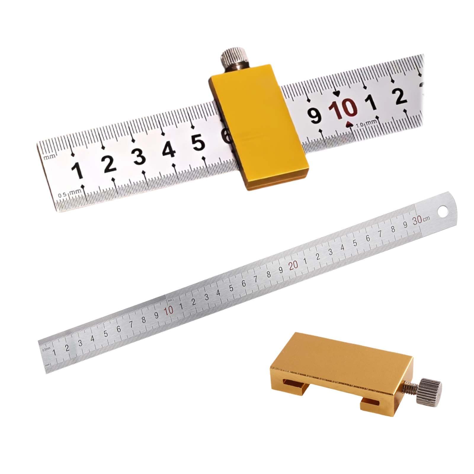 Zhyuan Golden Brass Steel Ruler, Stainless Steel, Combination Square, Carpenter's Square, Ruler, Brass Marking Tool, Positioning Block Parallel Ruler, Marking Gauge Metal With Stop, Metal Ruler (Golden)