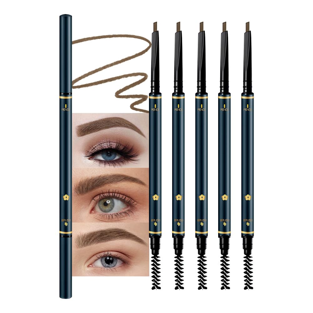 FeiCuiYun 5 Pcs Eyebrow Pencils for Women, Waterproof Professional Makeup Micro Brow Pencil, Light Brown Brow Kit with Eyebrow Brush, Ultra-Fine