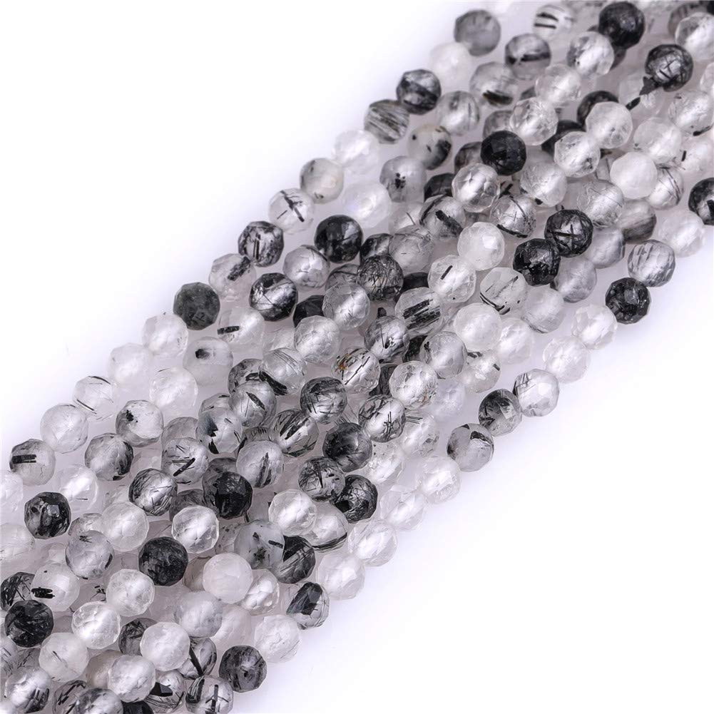 GEM-Inside 3mm Natural Stone Black Rutilated Quartz Faceted Spacer Small Beads for Jewelry Making 15" — image 1