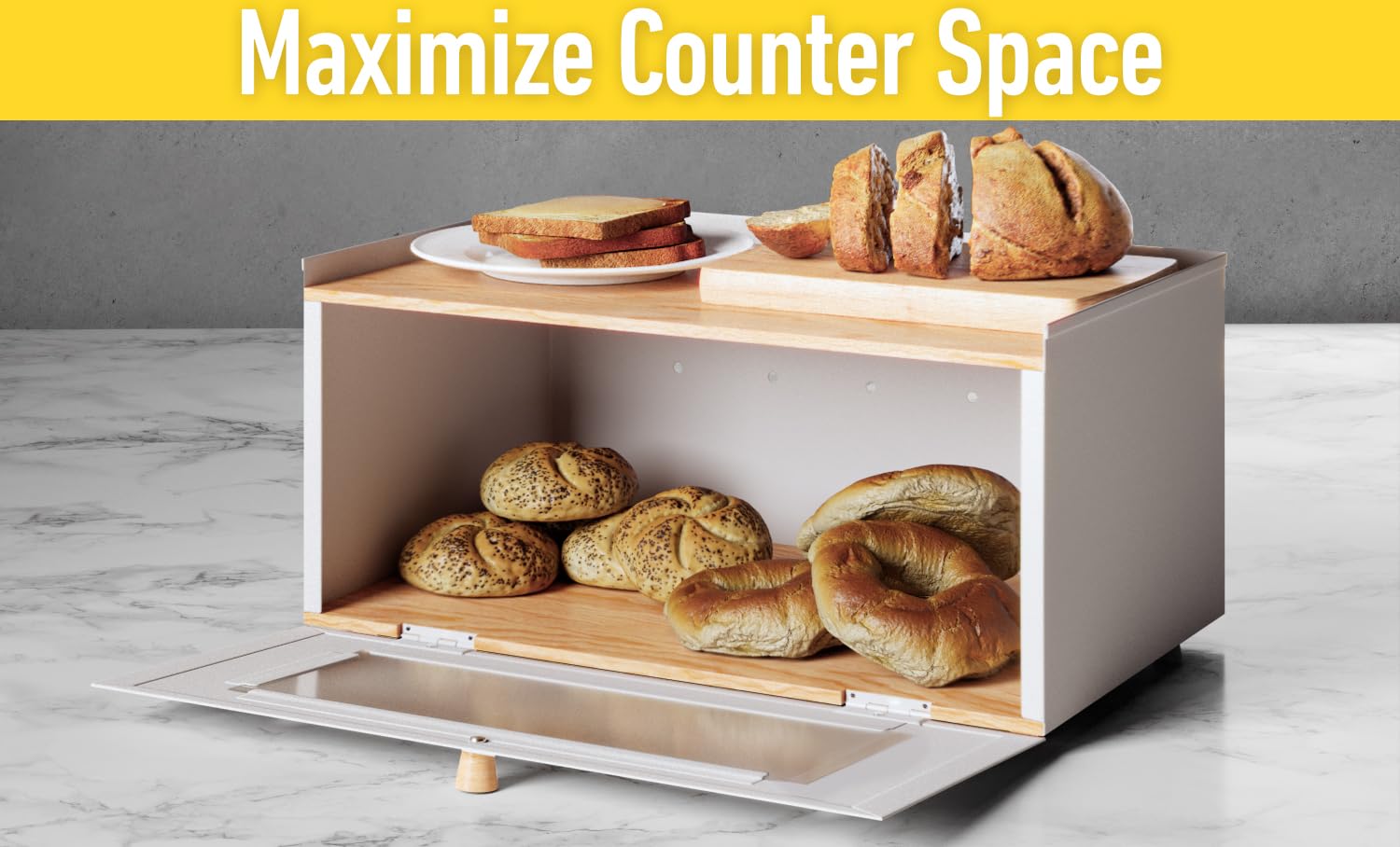 Bread Box for Kitchen Countertop - No Assembly Required 2+ Loaves Bread ...