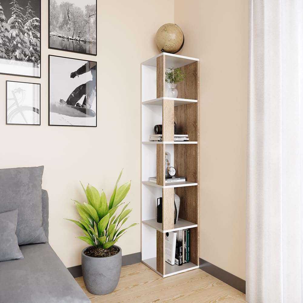 Vicco Estante de Esquina Lio, Sonoma, 33.3 x 162.2 cm, para almacenar Libros y Objetos Decorativos en Esquinas de la habitación