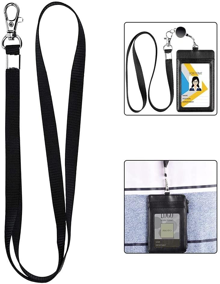Black Lanyard Bulky Lanyards For Id Badges Flat Lanyard With Badge Clip Swivel Hook Beebel 50 Pack