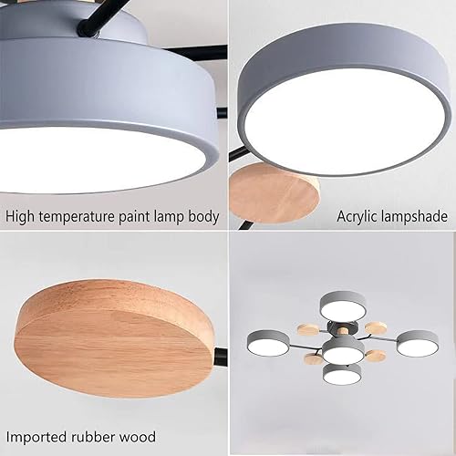 Miniatura 7 de Liudefa Lámpara de techo LED regulable, 6 luces de techo modernas de 32 pulgadas, lámpara de techo de madera de 48 W para sala de estar, dormitorio,