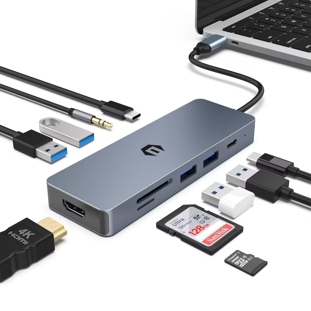 Hub USB C pour MacBook Pro Air et Thinkpad avec adaptateur multi-usage et lecteur TF - 8