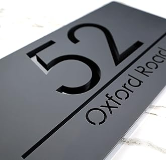K Smart Sign | Bellisima H3 F31 | Matt Dark Gray Personalised House Sign Laser Cut 3d Door Numbers Street Address Grey Number Signs Plaque | 300mm x 160mm (Matt Dark Gray & Gloss Black)