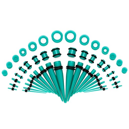 JDXN Acrylic Ear Stretching Kit Tapers Plugs Silicone Tunnels Gauges Expander 14G-00G Jewelry 50 Pieces Set (Light blue)