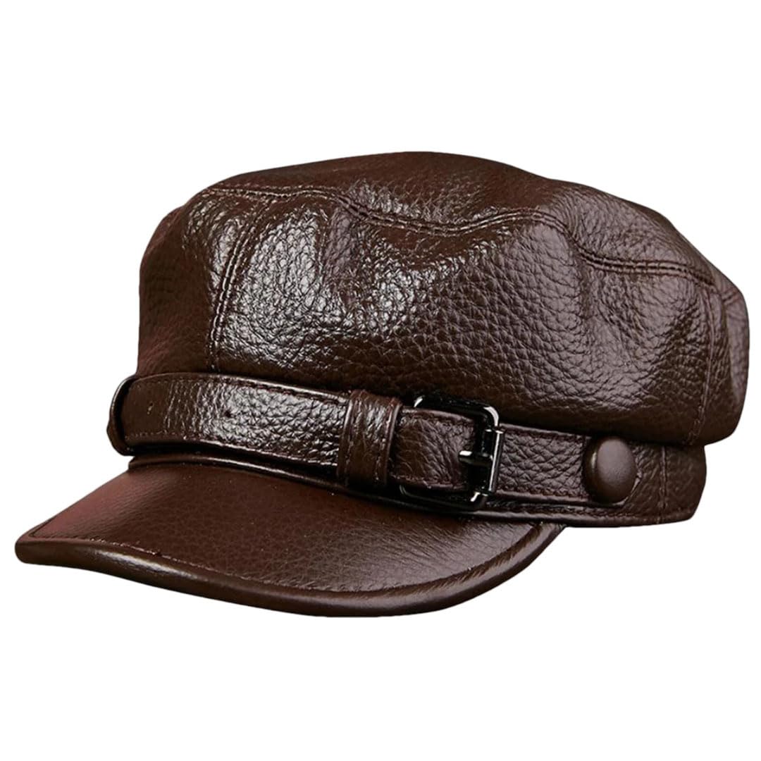 Gorra de capitán de piel de vaca auténtica para hombre, color marrón marinero