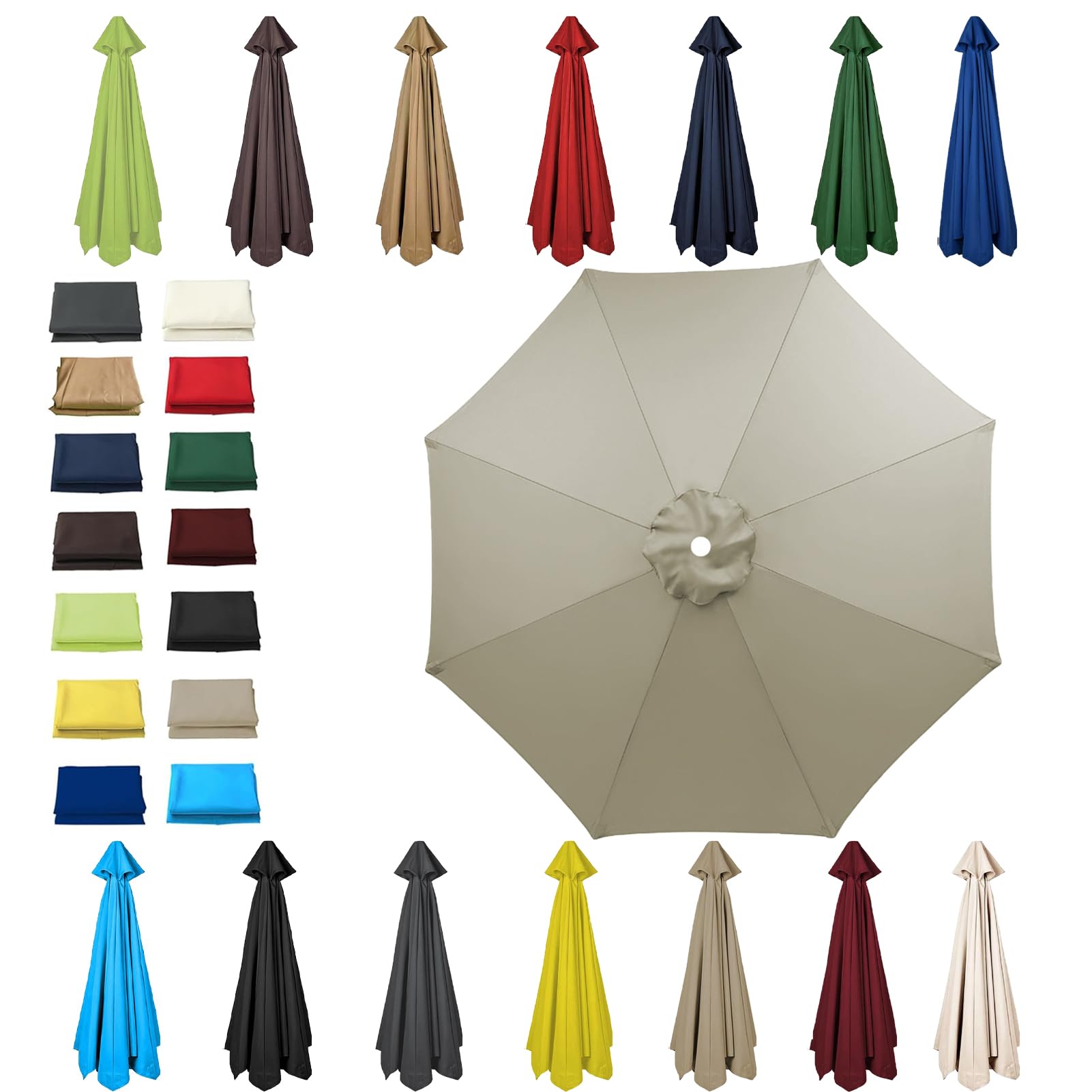 HonunGron 6 Ribs/8 Ribs Replacement Parasol Cover, 3.0m/2.7m/2.5m/2.3m/2m Umbrella Canopy Replacement, Sun Umbrella Replacement Cloth, UV 50+ Garden Parasol Canopy Cover (8 ribs-2.7m(8.8ft),Taupe)