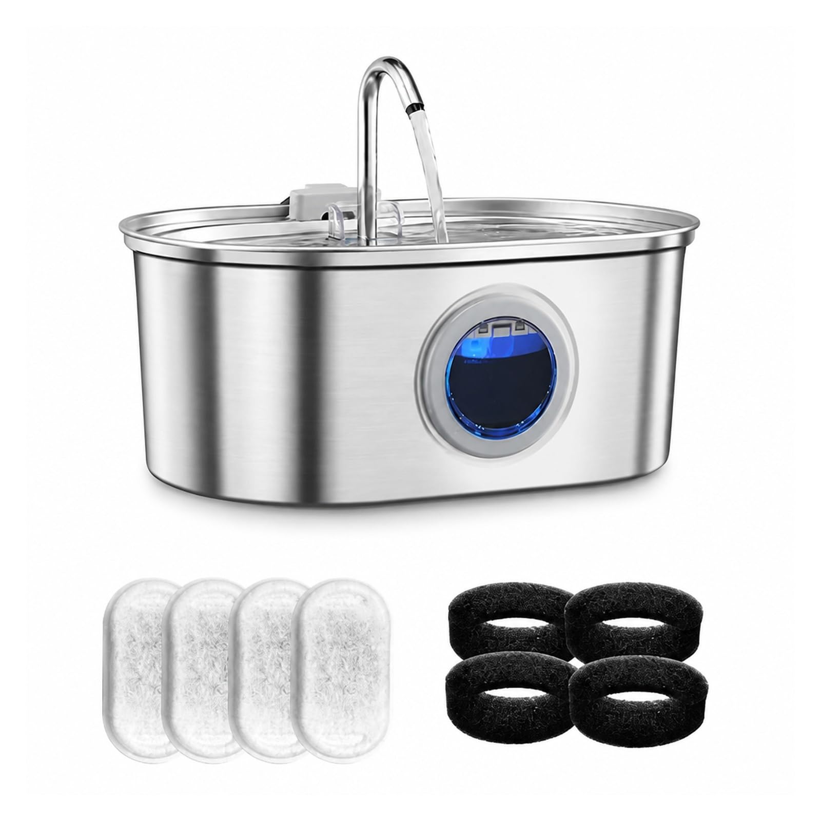 Fuente de agua para mascotas contra bacterias: acero inoxidable de 3,2 litros y 4 filtros limpios