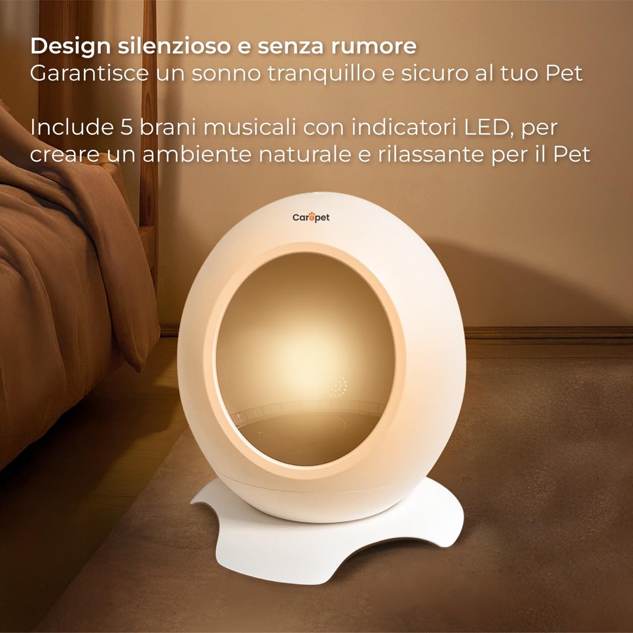 Carepet Cuccia Termostatizzata Freddo/Caldo con Controllo App, Regolazione Automatica 15-35°C, Sensore Infrarossi, Ioni Negativi, LED, Silenziosa ed Efficiente