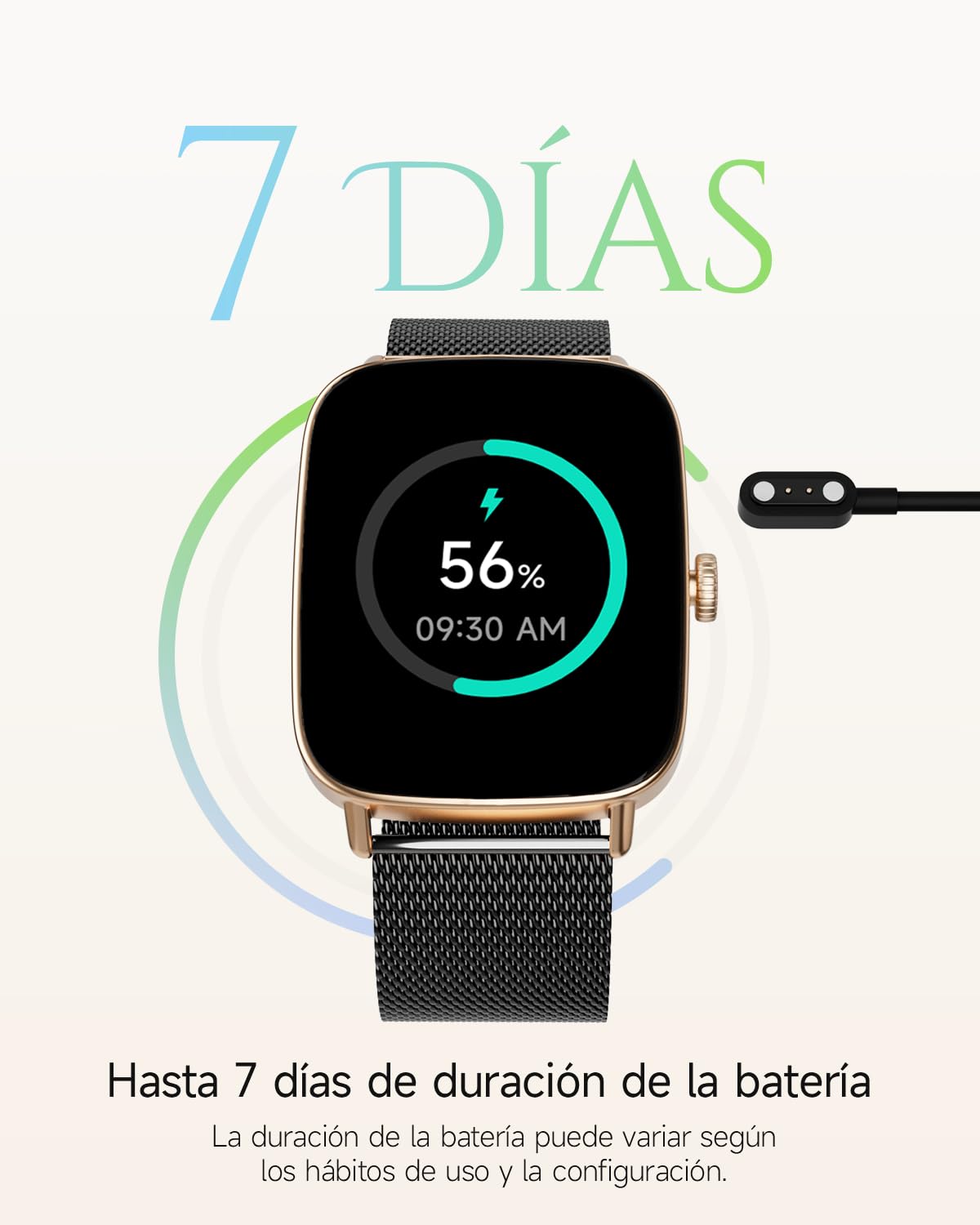 TOOBUR Reloj Inteligente de Moda para Mujer, IP68, Negro-Dorado