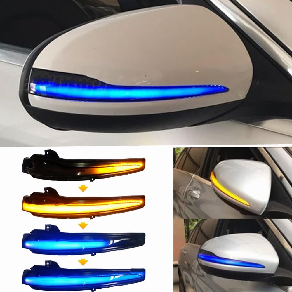 Kit 2 Indicatori Di Direzione Dinamici LED Per Specchietti – Per Mercedes C/GLC/Classe V (blu-giallo), Impermeabili